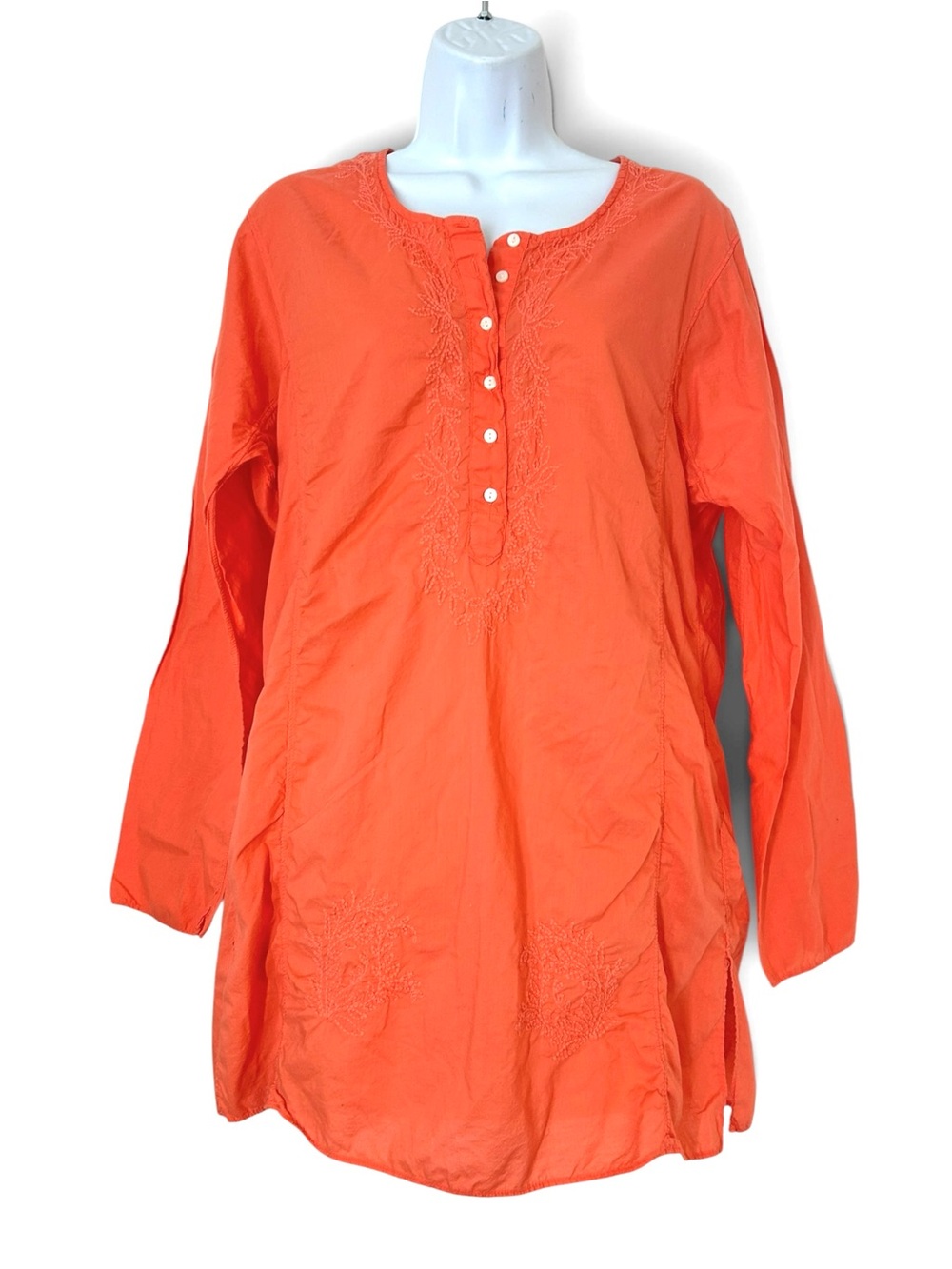 J. Crew Coral Monochrome Embroidered Henley Button Tunic Top Swim Cover M